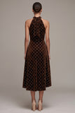 Coffee Halter High-Low A-Line Velvet Dress with Beading