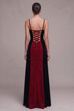 Red and Black Sheath Spaghetti Straps A-Line Glitter Maxi Velvet Dress