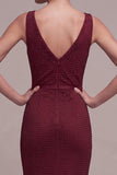 Burgundy Mermaid Cowl Neck Beaded Maxi Formal Dress