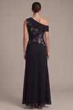 Black Sheath Asymmetrical One Shoulder Ruched Long Formal Dress with Appliques