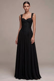 Black Corset Sweetheart A-Line Maxi Formal Dress with Lace