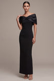 Black Sheath Off the Shoulder Bow Satin Long Formal Dress