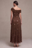 Coffee A-Line Asymmetrical One Shoulder Ruched High-Low Formal Dress with 3D Flower