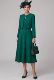 Dark Green Round Neck A-Line Tea-Length Mother of the Bride Dress with Bolero