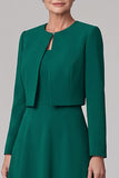 Dark Green Round Neck A-Line Tea-Length Mother of the Bride Dress with Bolero