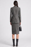 Grey Polka Dot Fitted Peak Lapel Single Breasted Knee-Length Work Dress