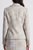 Grey Blue Two Piece Notched Lapel Single Breasted Plaid Work Dress
