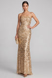 Sparkly Golden Sequins Mermaid Strapless Maxi Evening Dress