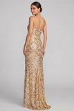 Sparkly Golden Sequins Mermaid Strapless Maxi Evening Dress