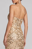 Sparkly Golden Sequins Mermaid Strapless Maxi Evening Dress