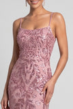 Sparkly Pink Mermaid Spaghetti Straps Sequins Evening Dress with Lace Up Back