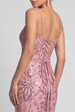 Sparkly Pink Mermaid Spaghetti Straps Sequins Evening Dress with Lace Up Back