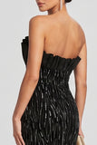 Black Mermaid Pleated Sequins Satin Strapless Evening Dress