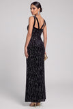 Black Mermaid Cut Out Velvet V-Neck Sequins Long Evening Dress