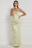 Mint Green Sheath Cowl Ruched Printed Maxi Bridesmaid Dress