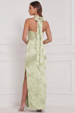 Mint Green Sheath Cowl Ruched Printed Maxi Bridesmaid Dress