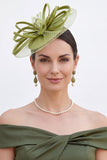 Blue Looped Satin Ribbons Crinoline Netting Fascinator Hat with Feathers
