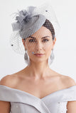 Fuchsia Sinamay Birdcage Veil 3D Fabric Flower Fascinator Hat with Feather