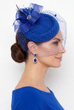 Fuchsia Sinamay Birdcage Veil 3D Fabric Flower Fascinator Hat with Feather