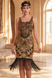 Dark Green V-Neck Sheath Sequins Tulle Beaded Midi 1920s Dress with Fringes
