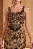 Dark Green V-Neck Sheath Sequins Tulle Beaded Midi 1920s Dress with Fringes