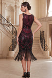 Dark Green V-Neck Sheath Sequins Tulle Beaded Midi 1920s Dress with Fringes