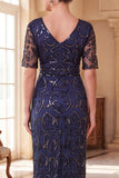 Burgundy V-Neck Sheath Sequins Short Sheer Sleeves Long 1920s Dress