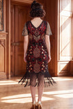 Apricot V-Neck Sheath Sequins Short Sleeves 1920s Dress with Fringes