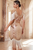 Apricot Sequins V-Neck Sheath Midi 1920s Flapper Dress with Fringes