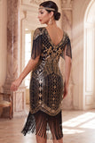 Apricot Sequins V-Neck Sheath Midi 1920s Flapper Dress with Fringes
