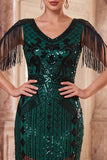 Apricot Sequins V-Neck Sheath Midi 1920s Flapper Dress with Fringes