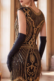 Dark Green Round Neck Beaded Sequins Cap Sleeves 1920s Dress with Fringes