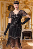 Apricot Sheath V-Neck Sequins Short Sleeves 1920s Dress with Fringes