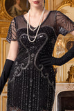 Apricot Sheath V-Neck Sequins Short Sleeves 1920s Dress with Fringes