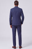 Navy 2 Piece Mandarin Collar Embroidery Men's Prom Suits