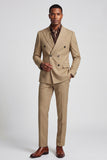 2 Piece Khaki Peak Lapel Double Breasted Men's Prom Suits