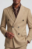 2 Piece Khaki Peak Lapel Double Breasted Men's Prom Suits
