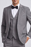 Grey 3 Piece Notch Lapel Double Breasted Men's Prom Suits