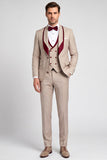 Shawl Lapel Champagne 3 Piece Double Breasted Men's Prom Suits