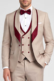 Shawl Lapel Champagne 3 Piece Double Breasted Men's Prom Suits