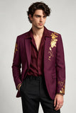 Notch Lapel Burgundy Single Breasted Floral Men's Prom Blazer