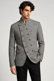 Double Breasted Grey Stand Collar Men's Prom Blazer