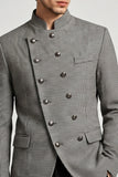 Double Breasted Grey Stand Collar Men's Prom Blazer
