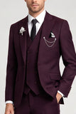 Single Breasted 3 Piece Peak Lapel Claret Men's Prom Suits