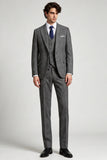 3 Piece Peak Lapel Grey Single Breasted Men's Prom Suits