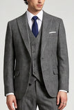 3 Piece Peak Lapel Grey Single Breasted Men's Prom Suits