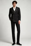 Double Breasted Peak Lapel Black 2 Piece Men's Prom Suits