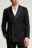 Double Breasted Peak Lapel Black 2 Piece Men's Prom Suits
