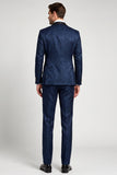 Jacquard 3 Piece Navy Satin Shawl Lapel Single Breasted Men's Prom Suits