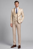 Champagne Jacquard 3 Piece Satin Shawl Lapel Men's Prom Suits